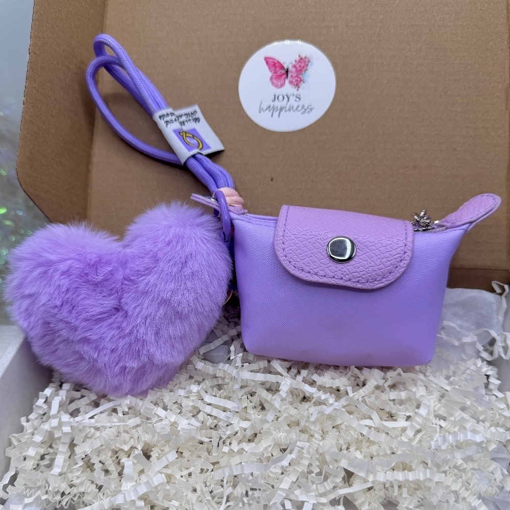 Women's Mini Lilac Coin Purse wristlet w/  Heart Keychain Charm